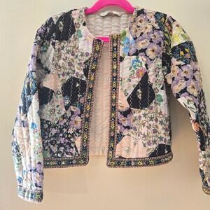 Viral Tiktok George Kids Floral Quilted Patchwork Jacket Sequin Trim Boho‎ 7-8Y